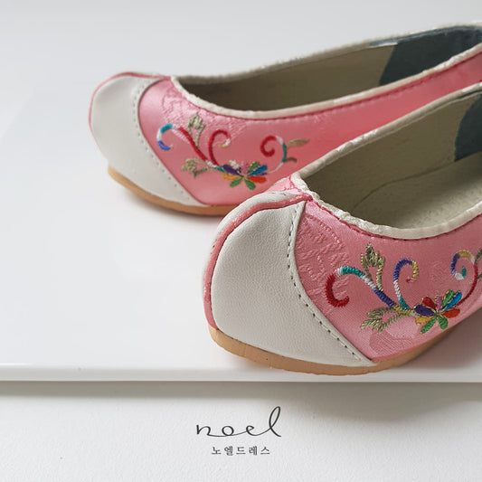Pink and White Floral Hanbok Shoes
