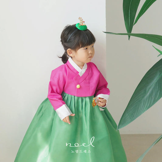 Ro-Mi Classic Hanbok in Hot Pink/Green - (100 Days to 10 Years)