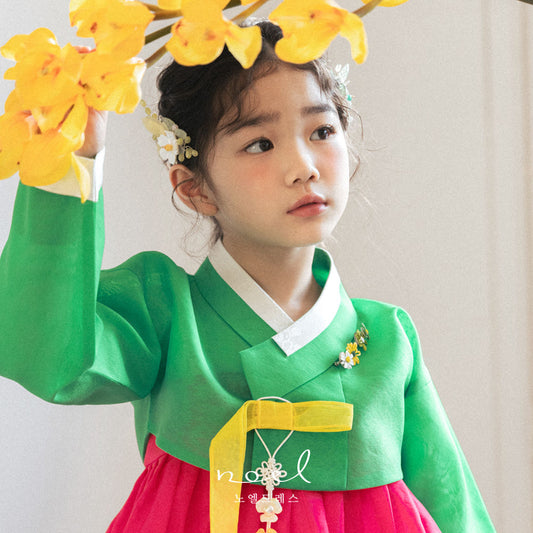 Ru-Mi Classic Hanbok in Green/Hot Pink - (100 Days to 10 Years)