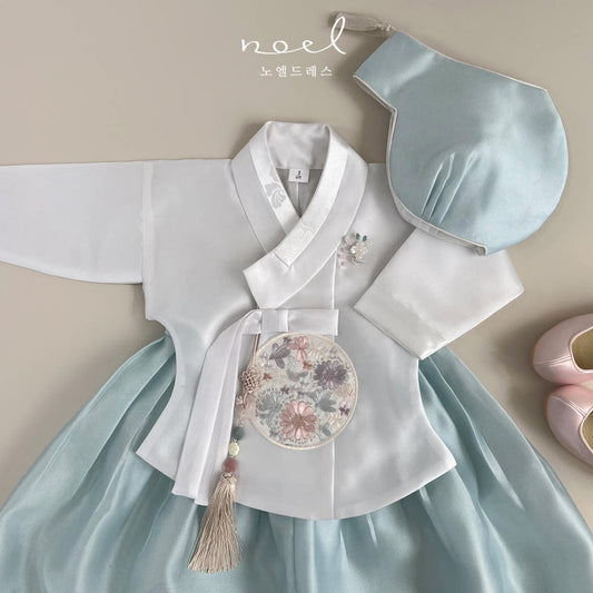 Se-Jin Dangui Hanbok in White/Mint - (100 Days to 1 Year)