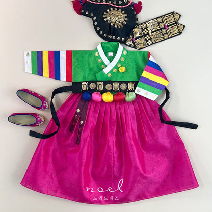 So-Jung Classic Hanbok in Green Multi/Pink - (100 Days to 1 Year)