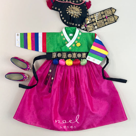 So-Jung Classic Hanbok in Green Multi/Pink - (100 Days to 1 Year)