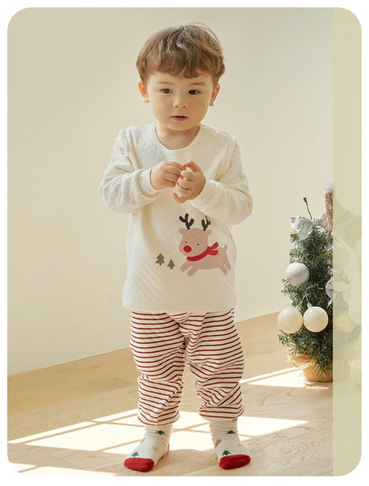 UniFriend Quilted Pajama Set - Cream Reindeer
